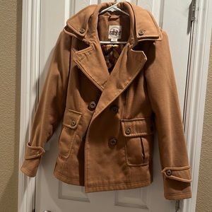 Tan pea coat, size small.